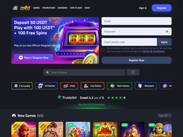 mBit Casino homepage
