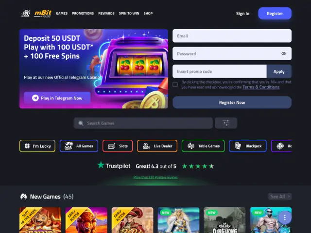 mBit Casino homepage