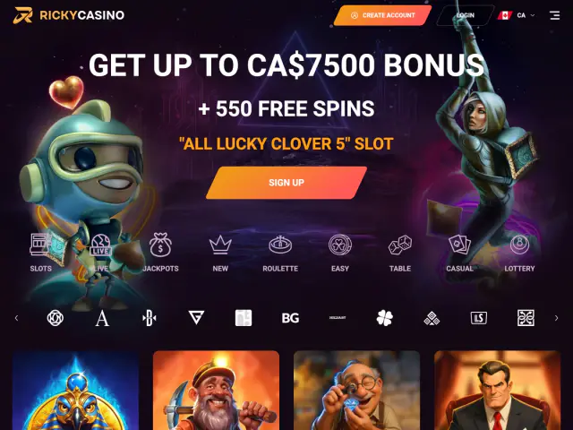 Ricky Casino homepage