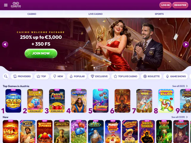 Casino Infinity homepage
