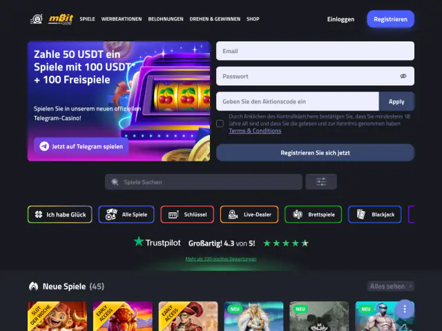 mBit Casino homepage