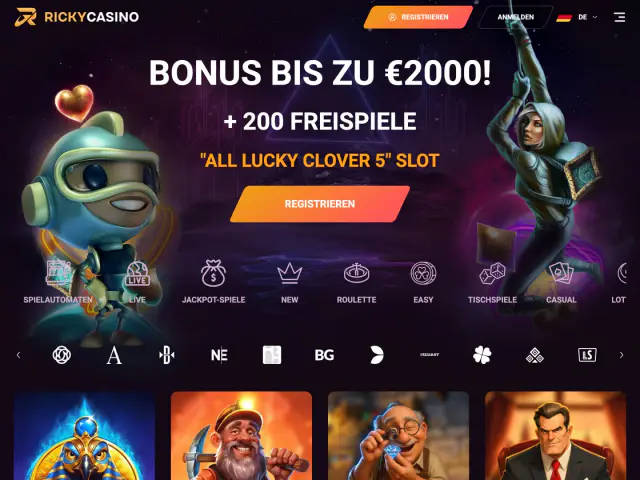 Ricky Casino homepage
