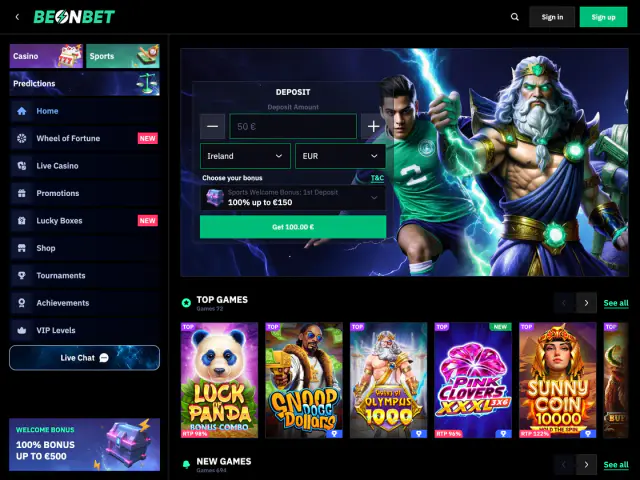 BeOnBet homepage