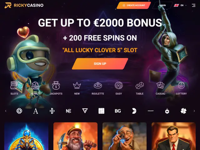Ricky Casino homepage