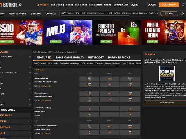 MyBookie homepage
