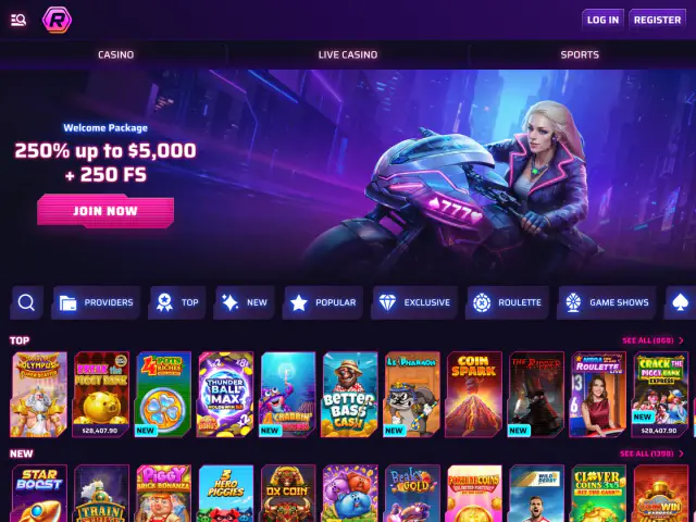 Roby Casino homepage