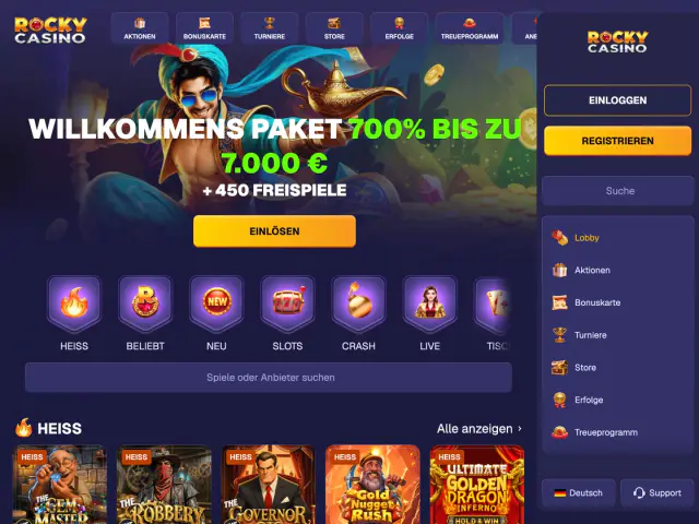 Rocky Casino homepage