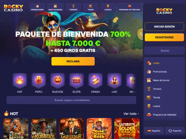 Rocky Casino homepage