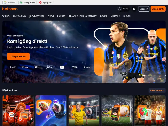 Betsson homepage
