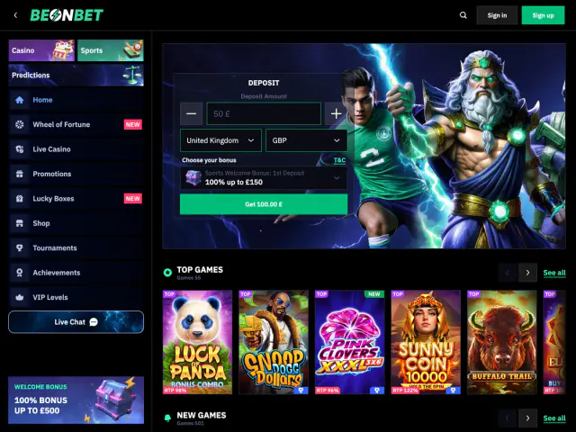 BeOnBet homepage